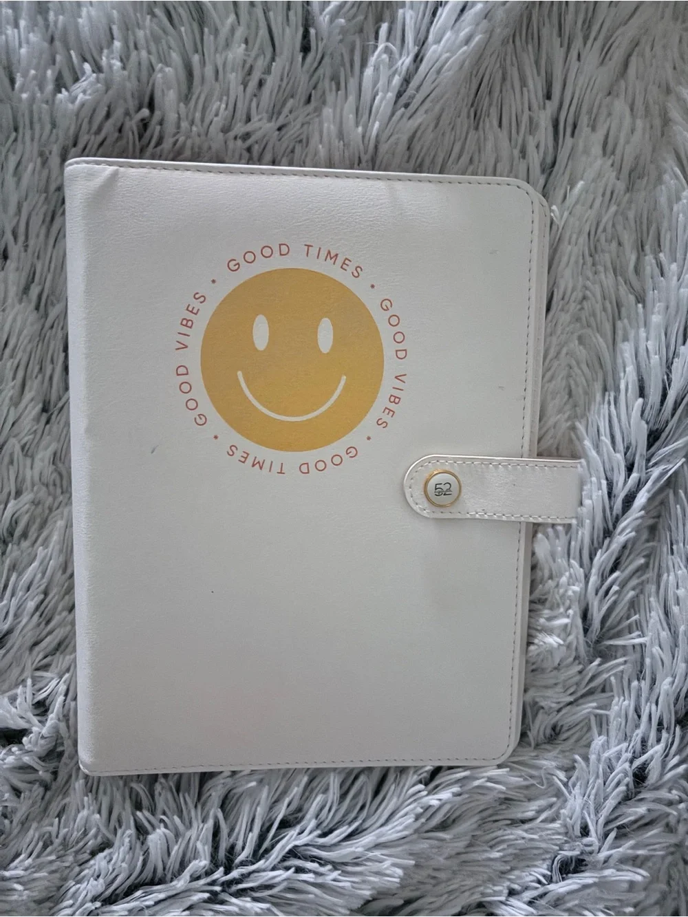 White Planner with Yellow Smiley & Snap Closure - Good Vibes
